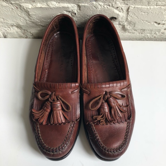 COLE HAAN Penny Loafer Boat Shoes Tassel Brown Leather Shoes Womens Size 7.5 M COLE HAAN Penny Loafer Boat Shoes Tassel Brown Leather Shoes Womens Size 7.5 M
